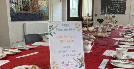 Large table ready for afternoon tea